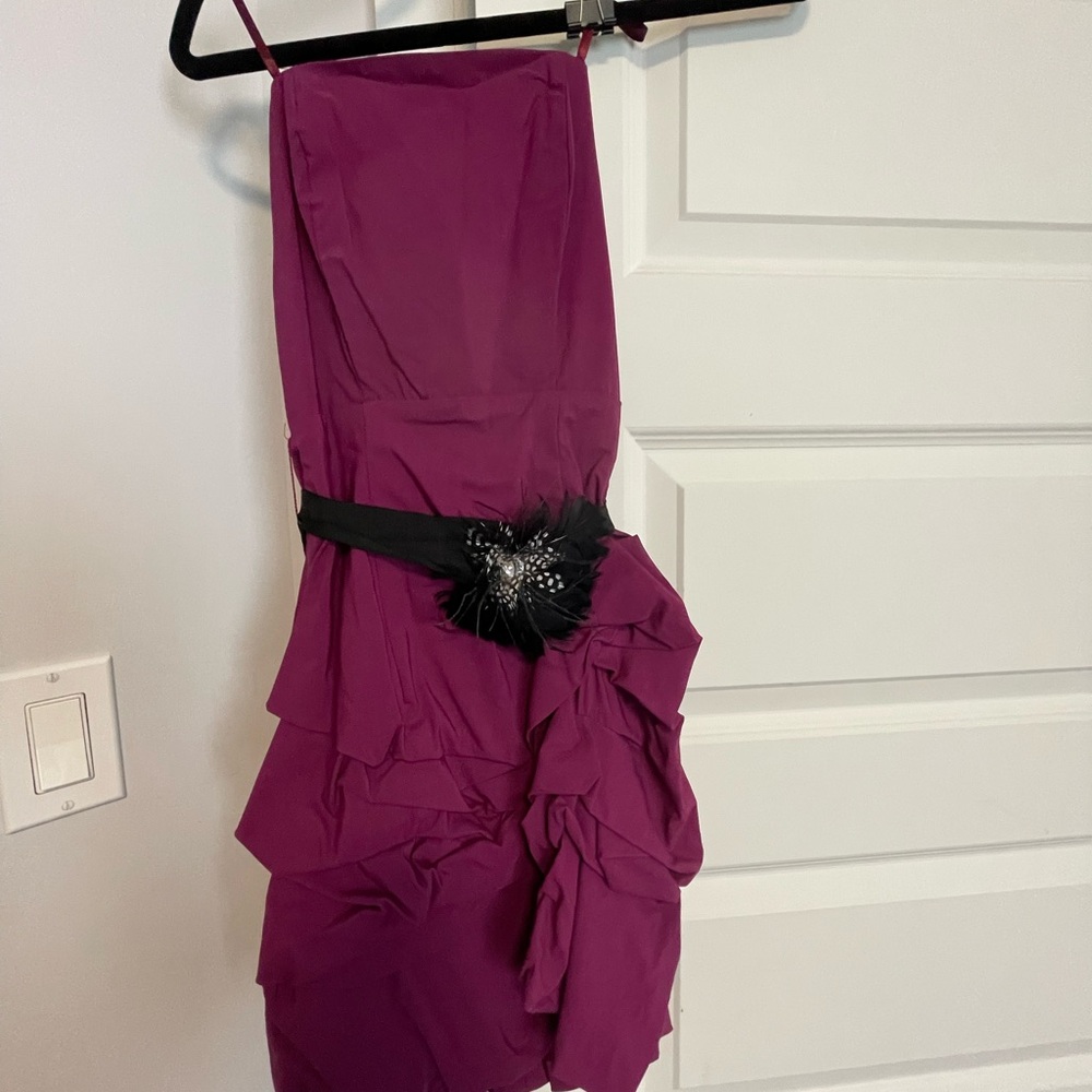 Le Chateau Strapless Dress in Purple with Black Accent
